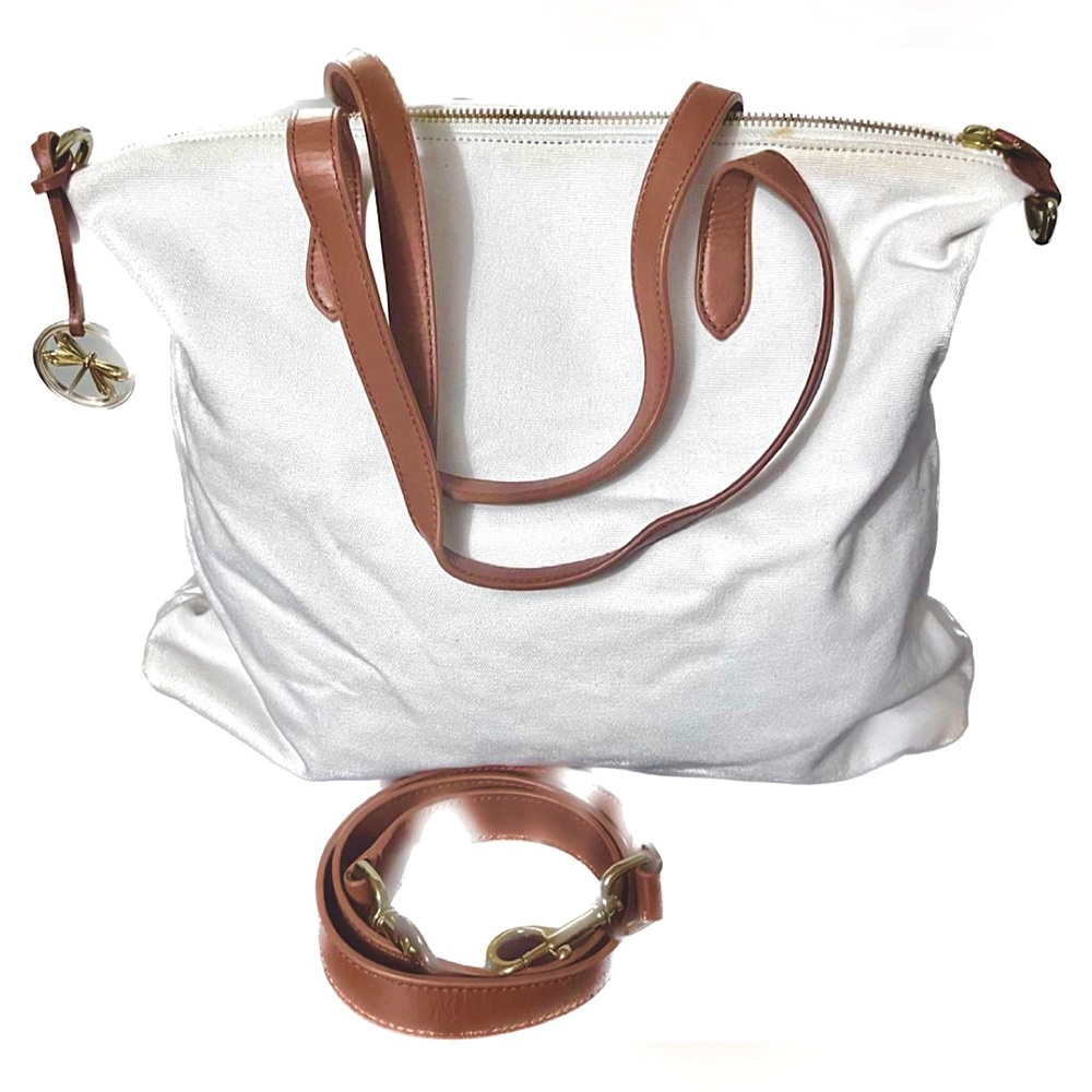 Talbots Summer bag in Linen/ Cotton blend fabric with Leather detachable strap